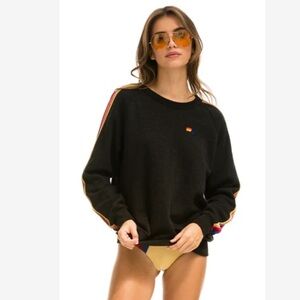 Aviator Nation CLASSIC WITH VELVET STRIPES CREW SWEATSHIRT - BLACK- NWT- Large